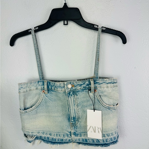 ZARA Denim Skirt style crop top blue size XS - Picture 3 of 11